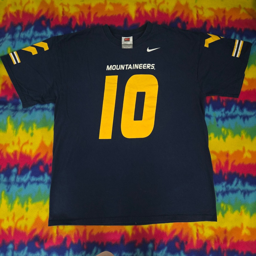 Vintage Nike West Virginia Mountaineers T-Shirt Mens Large Navy Blue WVU #10